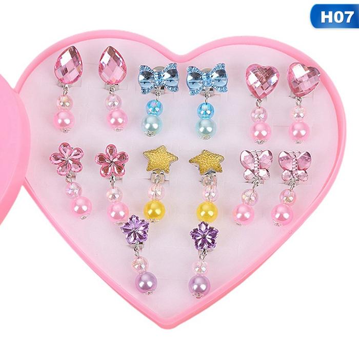 Hequ 7 Pasang Anting Klip-On Tanpa Tindik Bahan Akrilik Untuk Anak