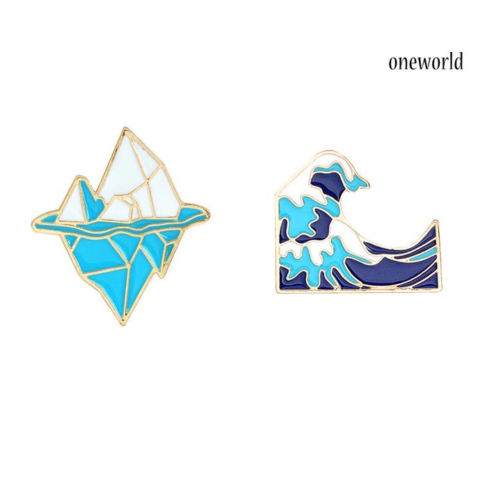 OW@ Cute Cartoon Ocean Wave Iceberg Brooch Pin Button Jacket Bag Badge