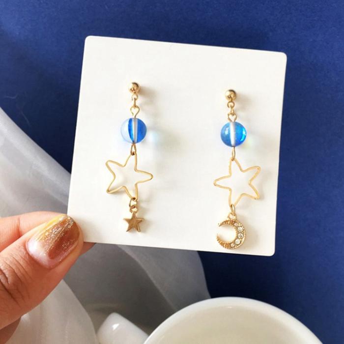 Fancyqube Anting Tusuk Gantung Wanita Desain Kucing / Bulan / Bintang