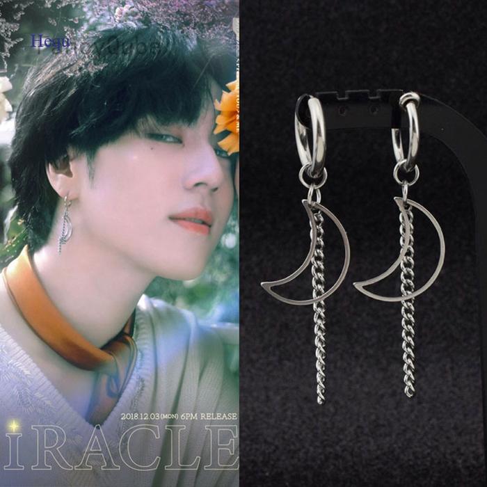 Hequ 1pc Anting Rumbai Bulan Sabit Got7 Kim Yugyeom Bahan Stainless