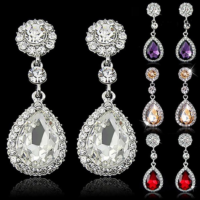 OW@ Women Luxury Water Drop Chandelier Earrings Rhinestone Ear Drops