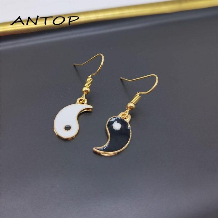 Anting Tusuk Perak Tai Chi Hitam Putih Gaya Cina Rangkaian Gosip