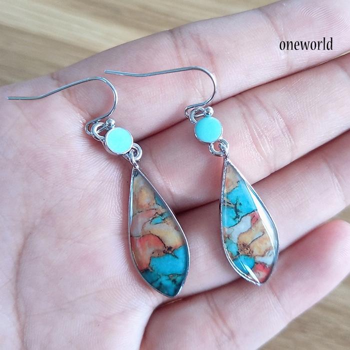 OW@ Vintage Water Drop Multicolor Glaze Dangle Women Hook Earrings
