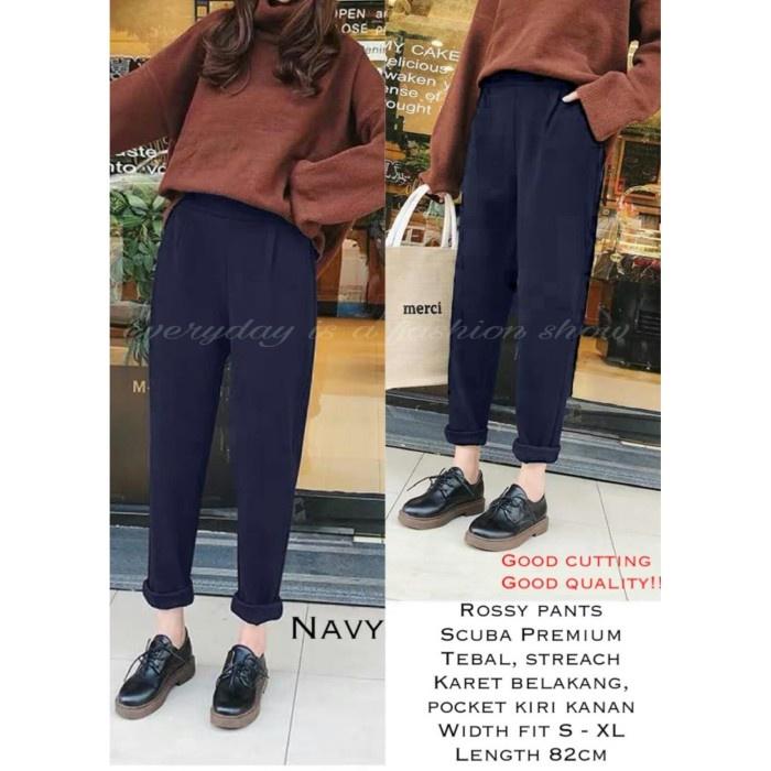 PROMO VALINO ORIGINAL ROSSY BASIC PANTS NAVY [CELANA WANITA 0141] SJG