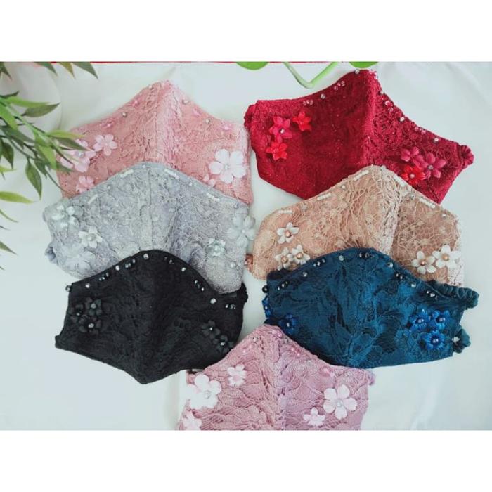 Masker kain scuba brukat Brokat premium masker pengantin payet mutiara