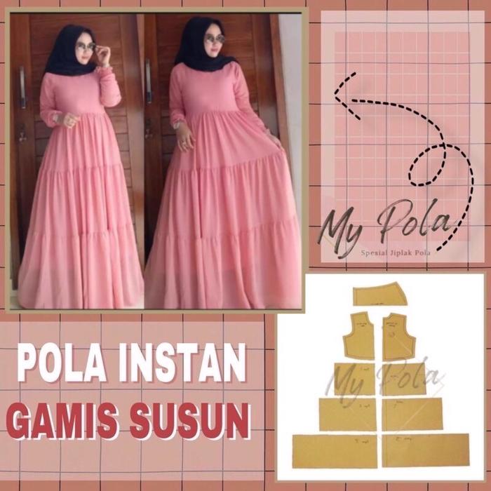 [COD] Pola instan gamis susun - pola gamis dewasa - pola gamis susun