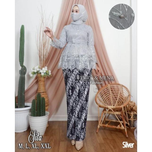 Set kebaya modern brokat delisa wisuda muslim perpisahan