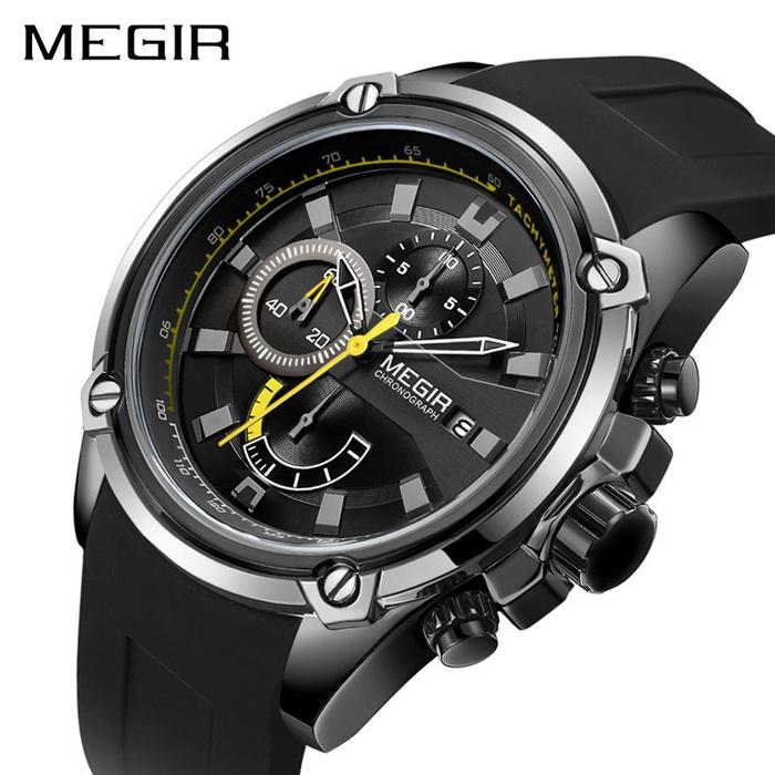 MEGIR 2086 Jam Tangan Pria Analog Chronograph Tali Silicone Original