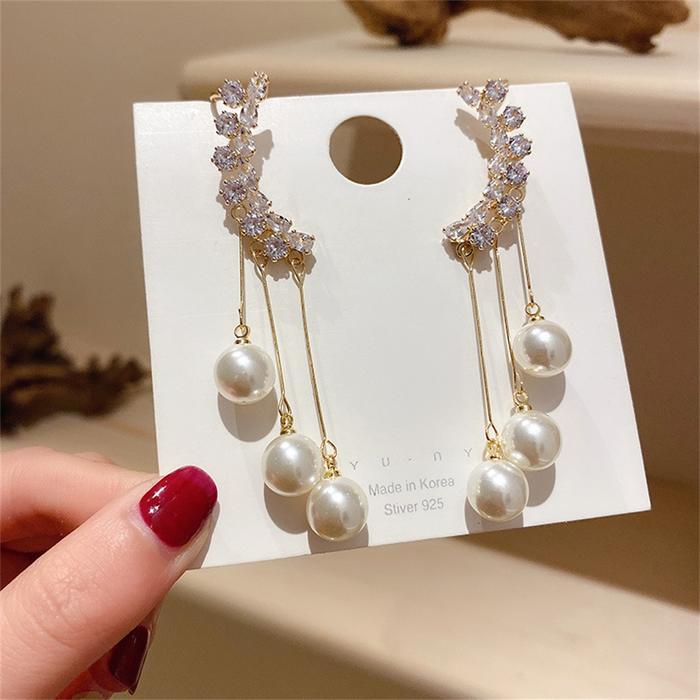 Anting Giwang Elegan Gaya Korea Dengan Mutiara + Berlian Imitasi +
