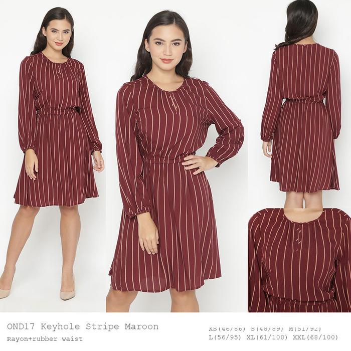 OLD NAVY 17 Keyhole Dress - Stripe Maroon Terusan Wanita Motif Garis S