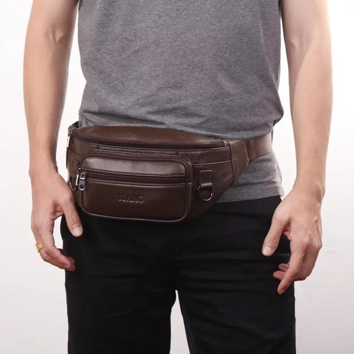 BJ029 Tas Selempang Waistbag Pria Kulit a SLE