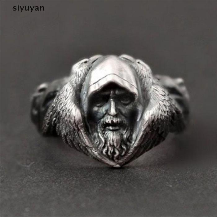 SIYvia Mythology Odin Great God Vintage Ring Viking Warrior Arctic Wol