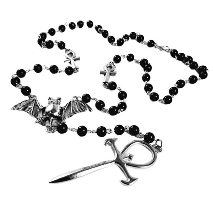 Kalung Rantai Manik-Manik Vampire Ankh Rosario Untuk Pria