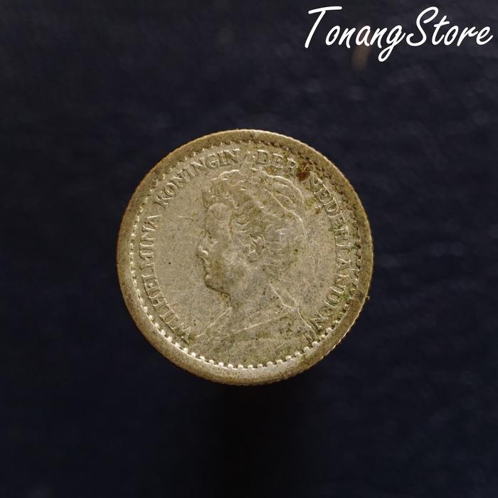 Uang Kuno Koin Silver 10 Cents Belanda Wilhelmina Mantel 1917 -1006