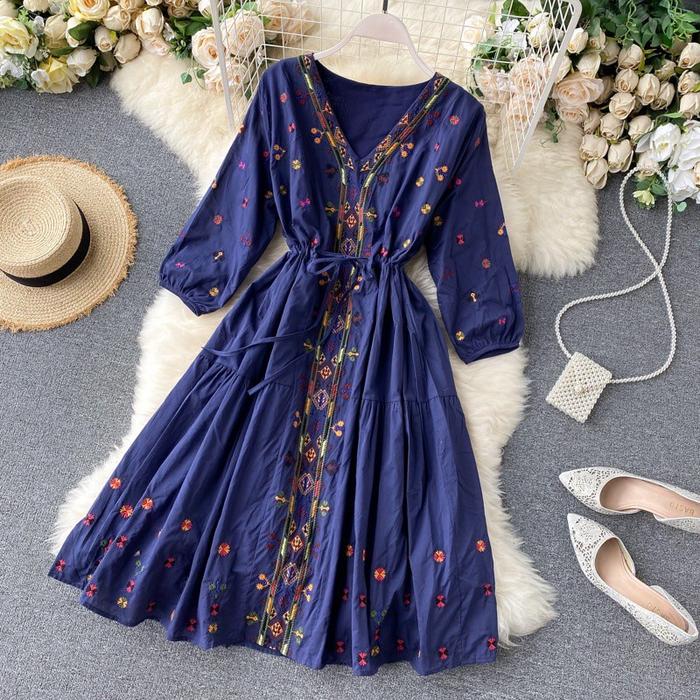 TUNIK CANTIK BORIA TUNIK MIDI DRESS WANITA DRESS PENDEK BORDIR DRESS S