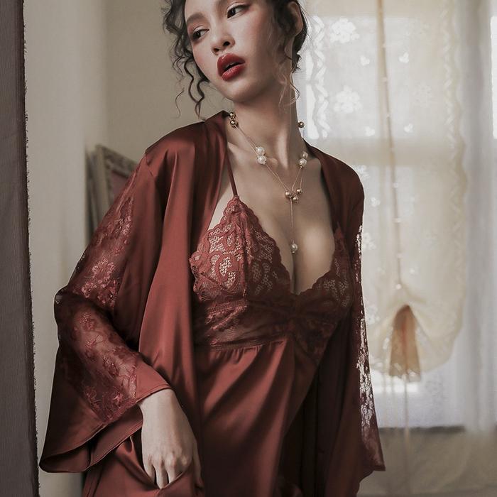 Kimono Lingerie Set Tanktop Bikini Dress Satin Jumbo Transparan