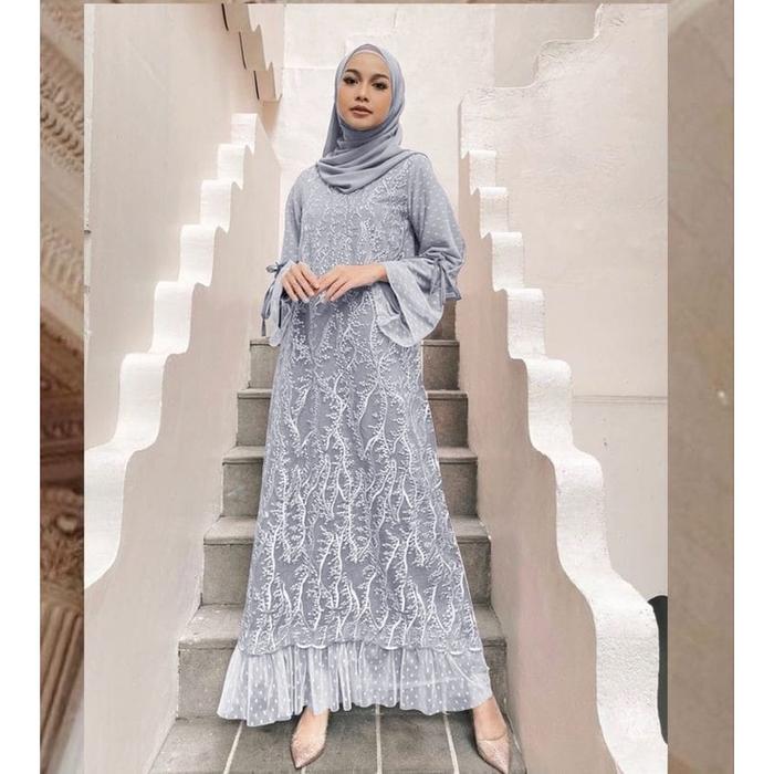 Gamis BROKAT PESTA MX DRESS GINA gamis tile organza dot