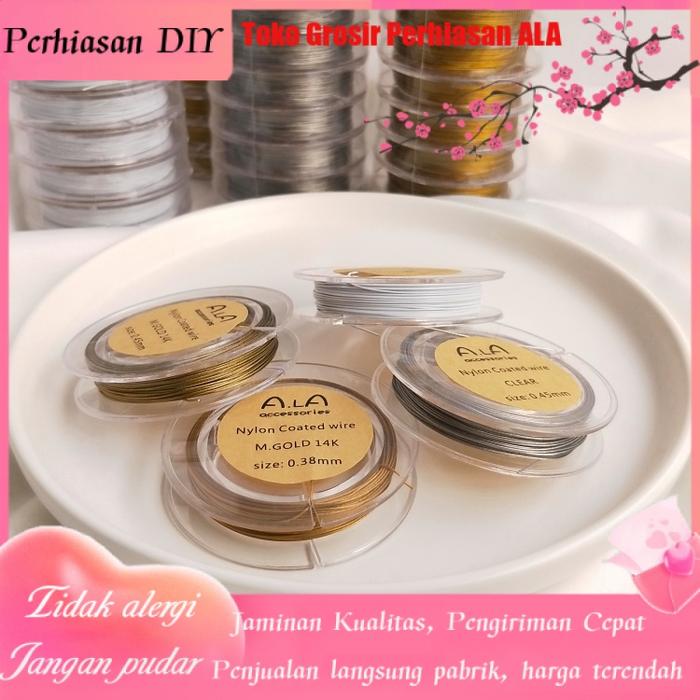 Perhiasan DIY Emas Sutra Tali Kawat Baja Crystal Pearl Kalung