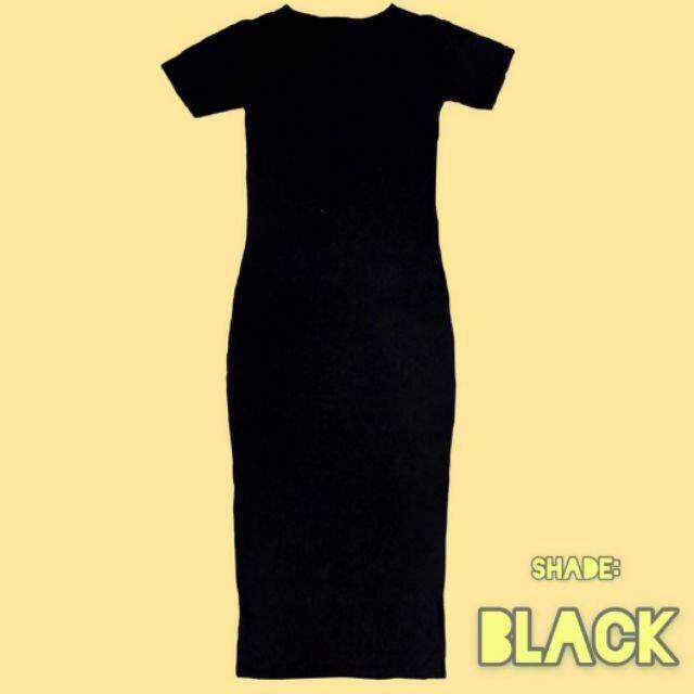 INNER SPAN TANGAN PENDEK DRESS HITAM WANITA..