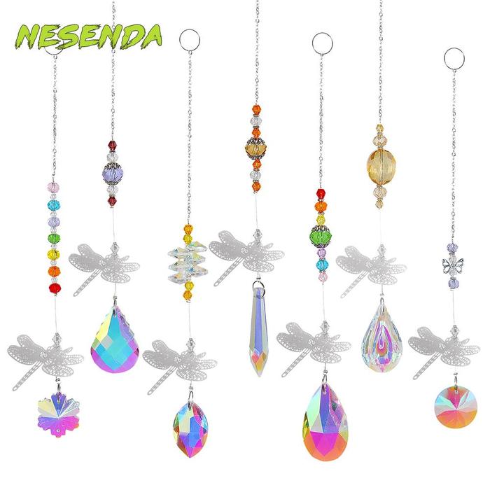 Lonceng Angin Gantung Desain Capung Kristal Warna Pelangi