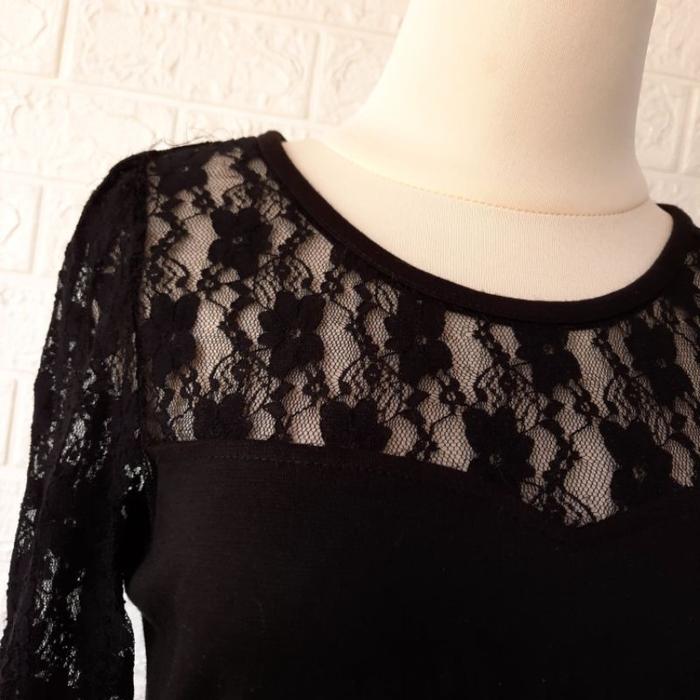 Cutie beauty thrift pl preloved dress lace hitam midi lengan panjang