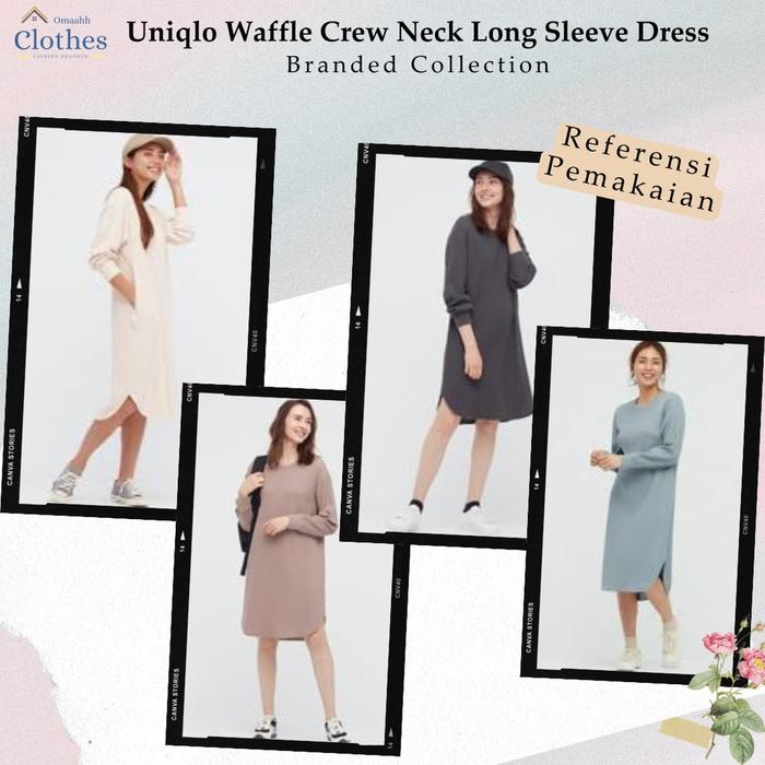 Baju Dress Wanita Uniqlo Waffle Long Sleeve Knit Loose - Atasan Dres M
