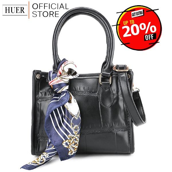 Unik HUER ~ Gaila Croc Embossed Small Tote Bag 9536-145Black Diskon