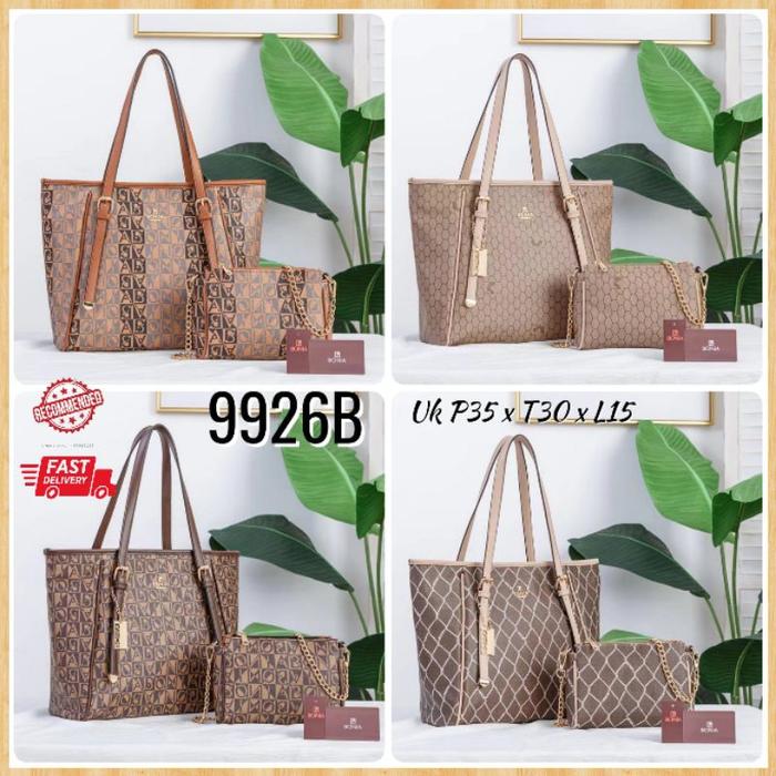 Tas Bonia Tote Bag Wanita Import Set 2 in 1 Selempang Branded Tali