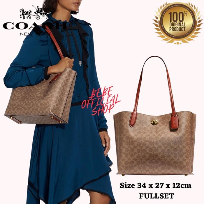 [ORIGINAL] COACH Willow Tote In Signature Canvas Tan Rust Tas Coach