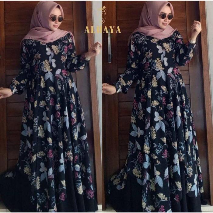 Baju Gamis Wanita Muslim Dress Muslimah Modern Mp Alhaya Flower Maxi C