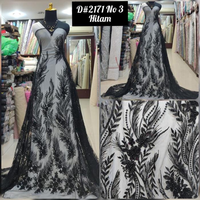 Kain Tile Brokat Aplikasi 3D Payet Timbul Akar Hitam D#2171 No 3