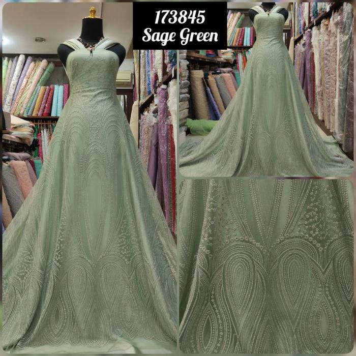 Kain Tile Brokat Akar Abstrak Impor 173845 Premium Sage Green