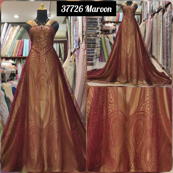 Kain Tile Brokat Akar Abstrak Impor Premium 37726 Maroon