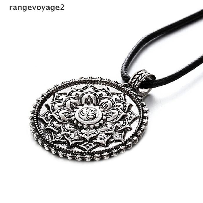 (rangevoyage2) Kalung Rantai Dengan Liontin Jimat Lotus Mandala Tibet