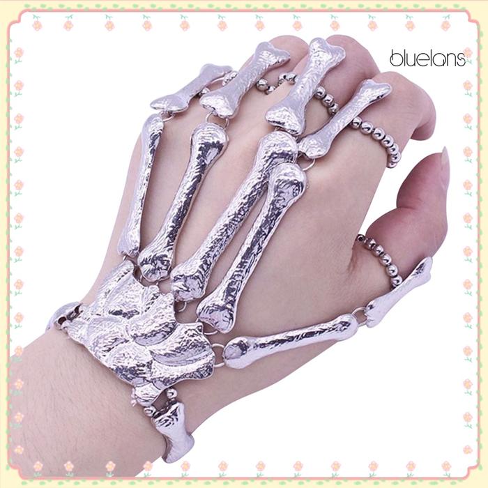 BW731 Bluelans Punk Gothic Skeleton Skull Bone Hand Bangle Finger Ring