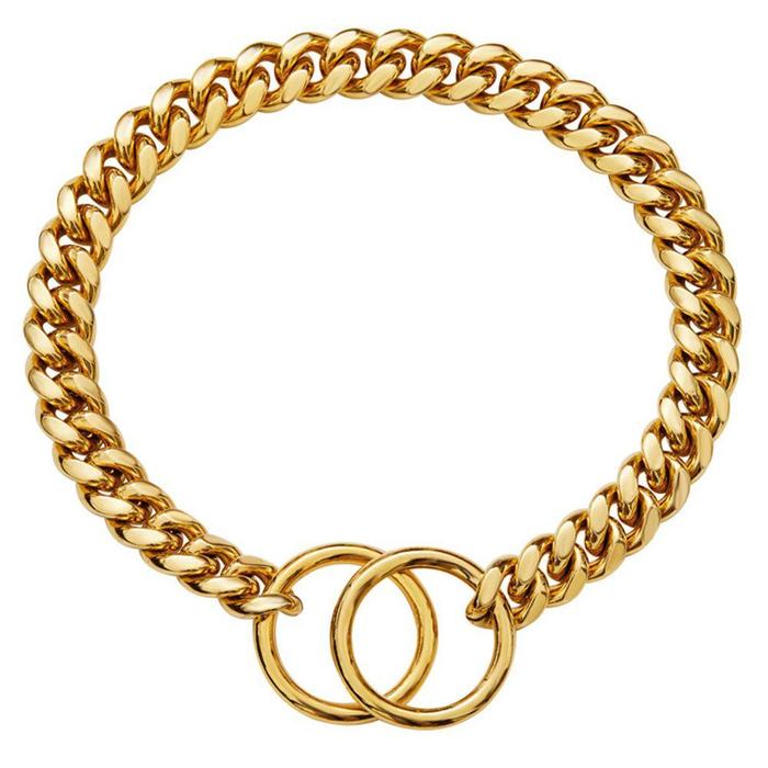 QJ682 Yann1 Kalung Rantai Anjing Cuba Bahan Stainless Steel Warna Emas