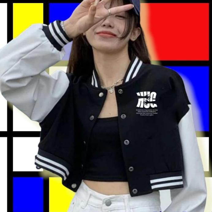 Sweater Oversize Jaket Wanita BASBEL Crop Crewneck Pakaian farsity