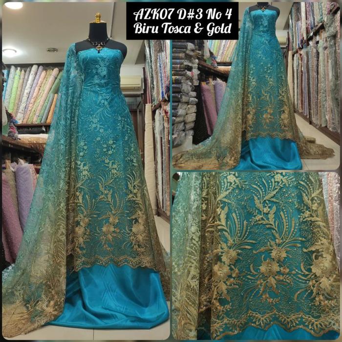 Kain Tile Brokat Swaro Gradasi Ombre AZK07 D#3 No 4 Biru Tosca & Gold