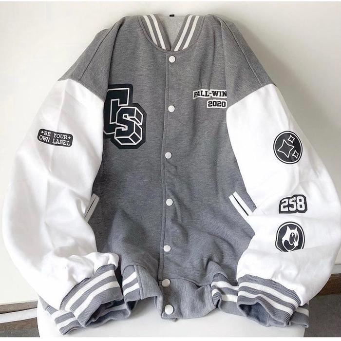 JAKET BASEBALL JAKET VERSITY WANITA PRIA BOMBER ORIGINAL MURAH ABU