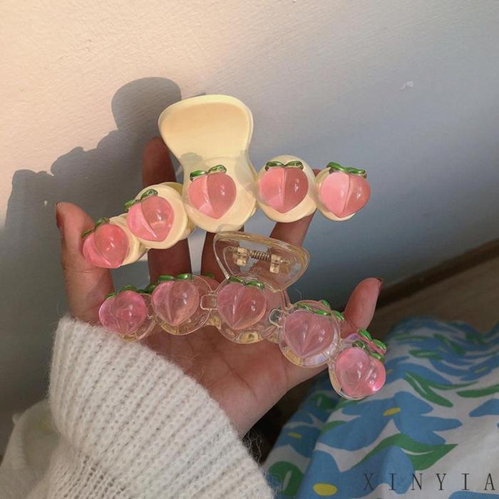 Jepit Rambut Korea Mutiara Hair Clip Claw Motif Persik Rumbai Mutiara