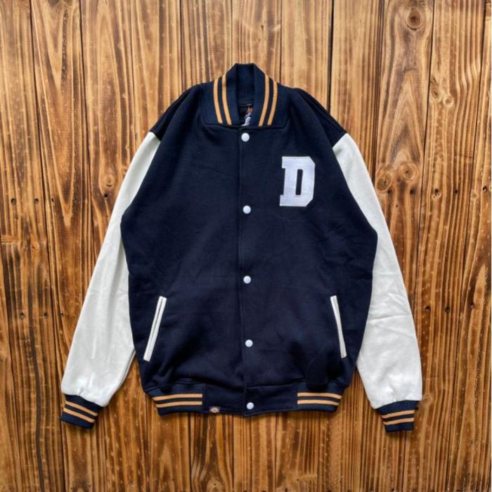 Varsity Jacket Bassebal Dickies Full Borider Tebal Bahan Flece Katun