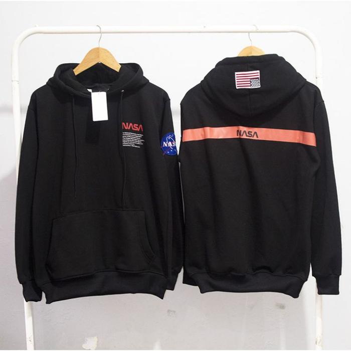 Sweater Hoodie Nasa Hitam Borider Full Tag Fatch / Sweater HnM