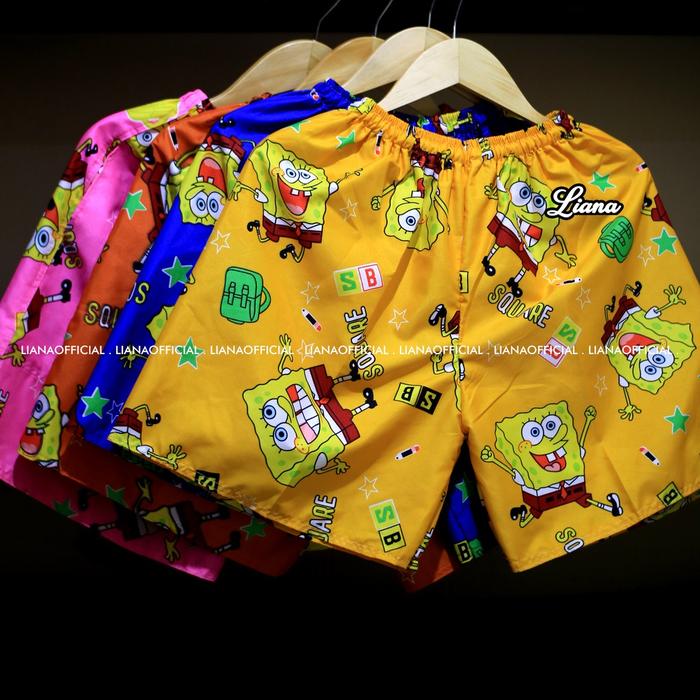 Celana Pendek Wanita Jumbo Santai Katun Kolor Cewek Spongebob