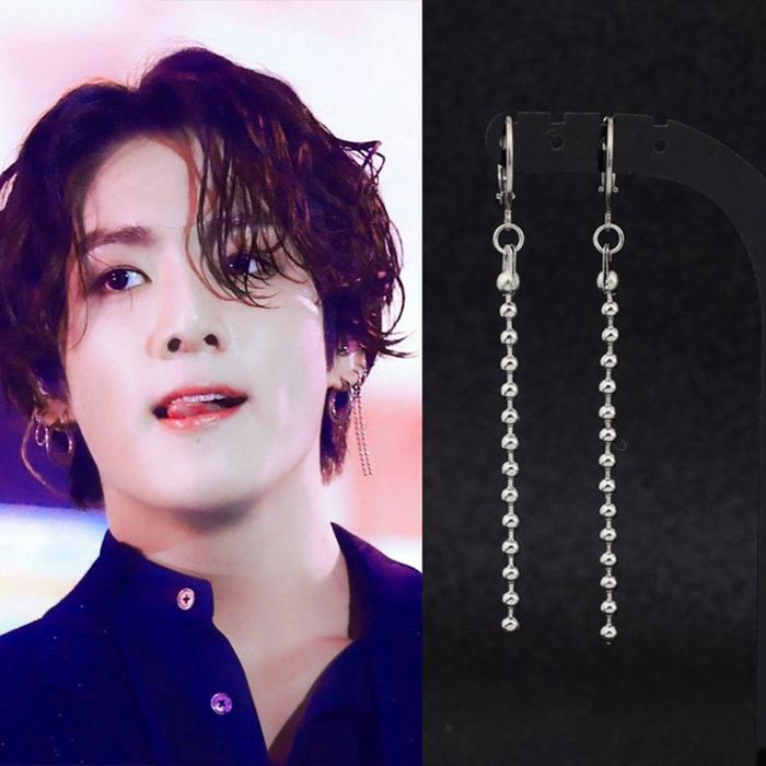 Anting bangtan korea pria model klip jepit tindik piercing telinga