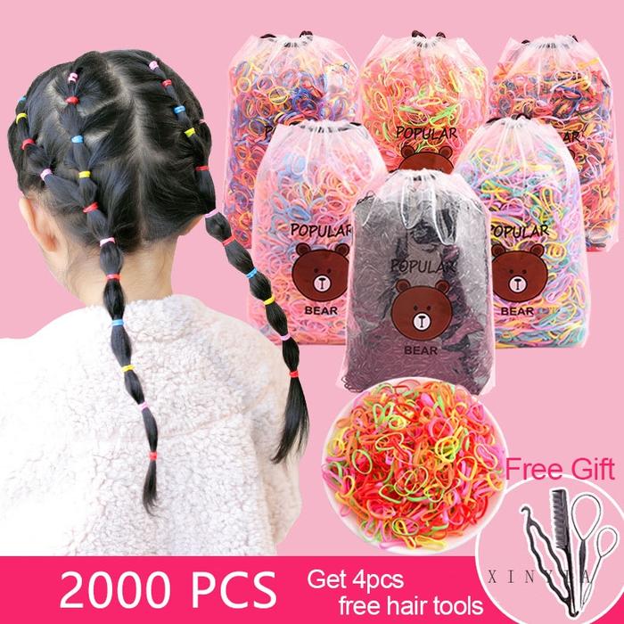 VI861 2000Pcs Ikat Rambut Pakai Pita Karet Gelang Mini Elastis Gadis B