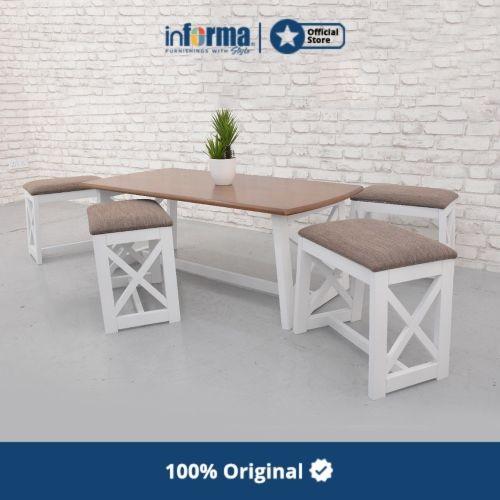 Informa - Informa Yelets Set Meja Tamu 4 Bangku - Putih Walnut