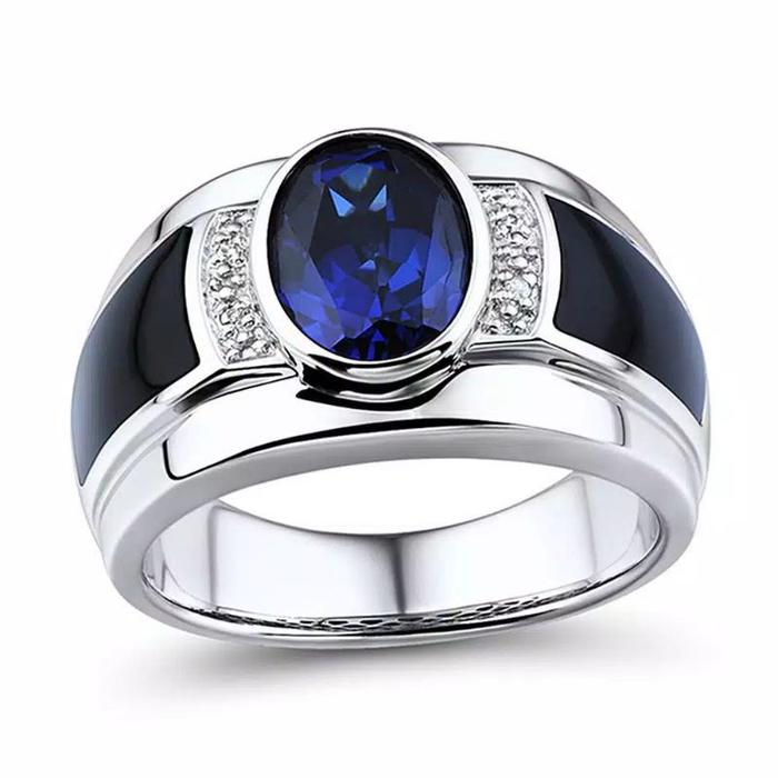 Cincin Safir Tanzanite Ring Tanam Perak Pria Wanita