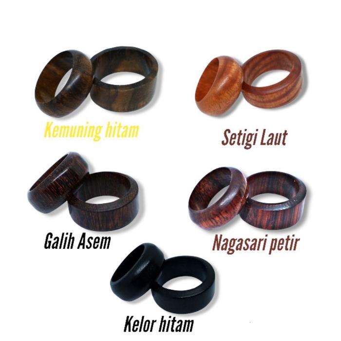 Cincin Kayu Kemuning Hitam Setigi Laut Galih Asem Nagasari Petir Kelor