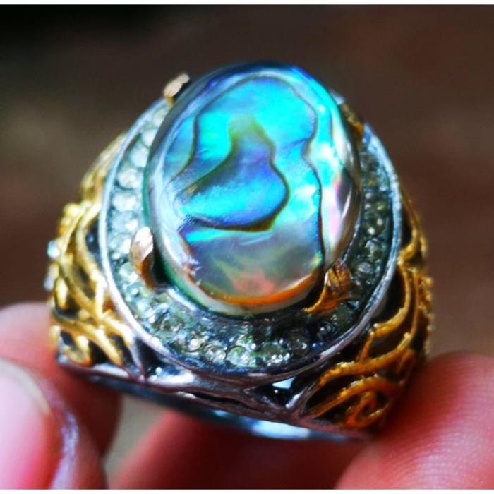 Cincin Pria Batu Natural Abalon Shel Kerang Laut