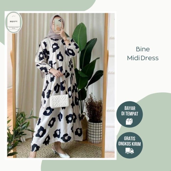 Manda Gamis Midi Dress Rayon Viscose Motif Bine Busui - Tunik Jumbo Sa